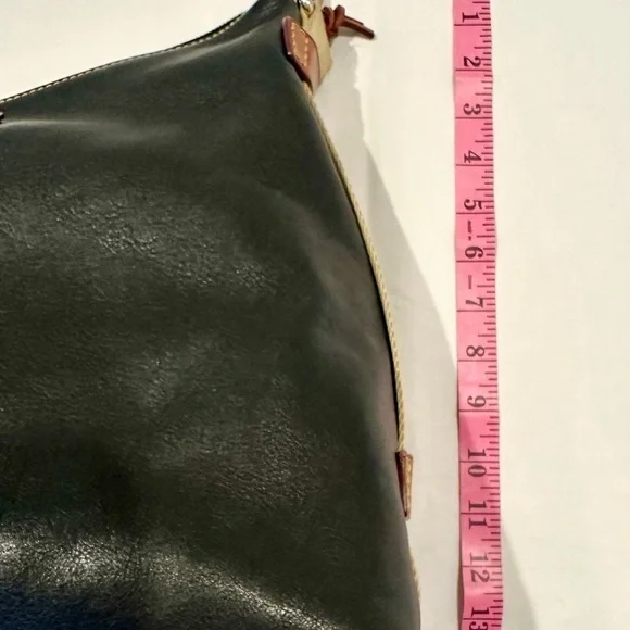 Dooney and Bourke bk purse, brass and silver hardware, yellow stitching, - Picture 10 of 16